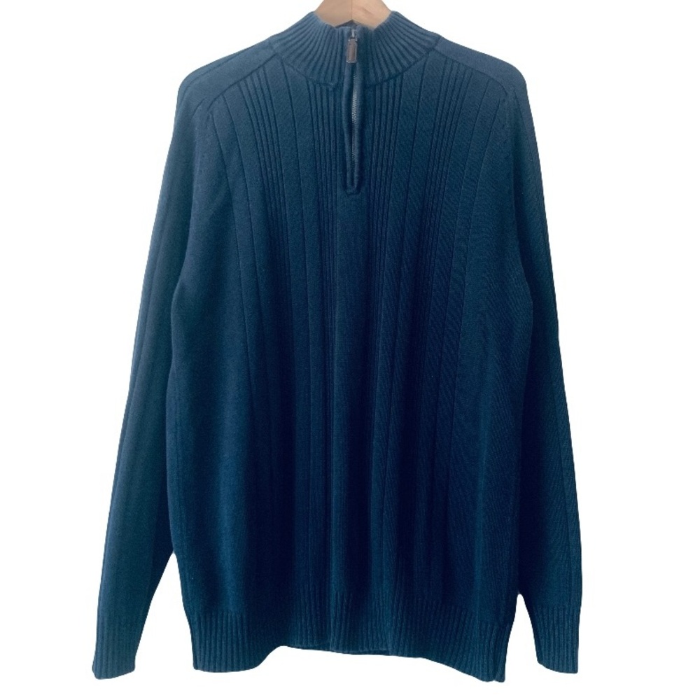Oscar De La Renta Navy Half-Zip Ribbed Knit Sweater Men’s XL Fisherman Heritage